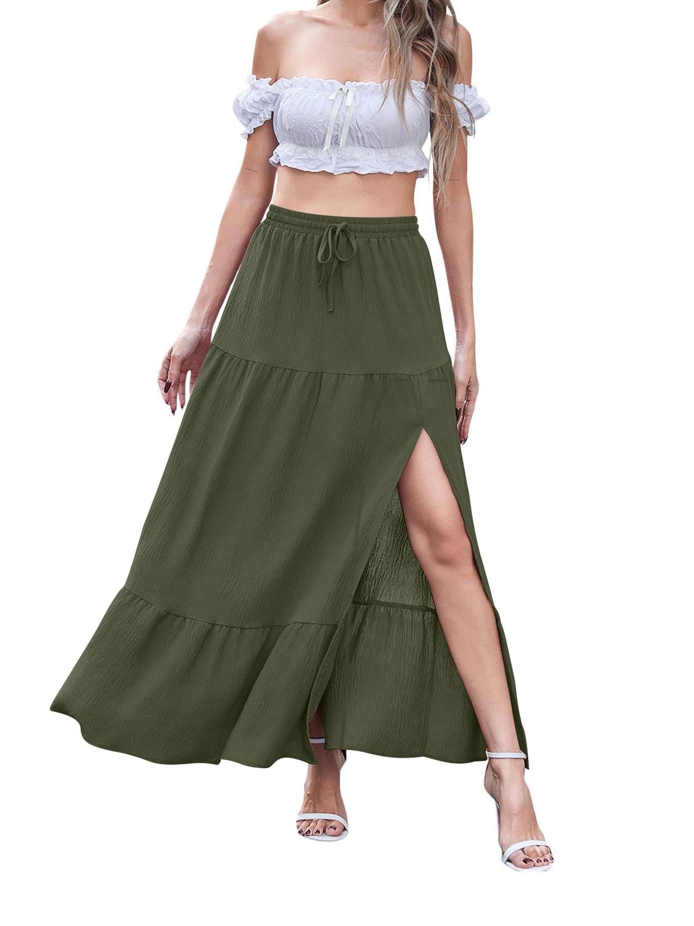 Women's long flowing chiffon skirt with side slit and elastic waist - Paris
