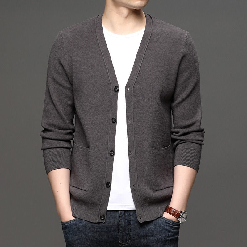 Men's fine knit cardigan slim fit basic style - Theo