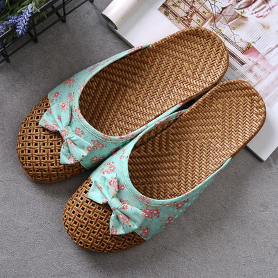 House slippers woman raffia fabric with floral bow - Arumi