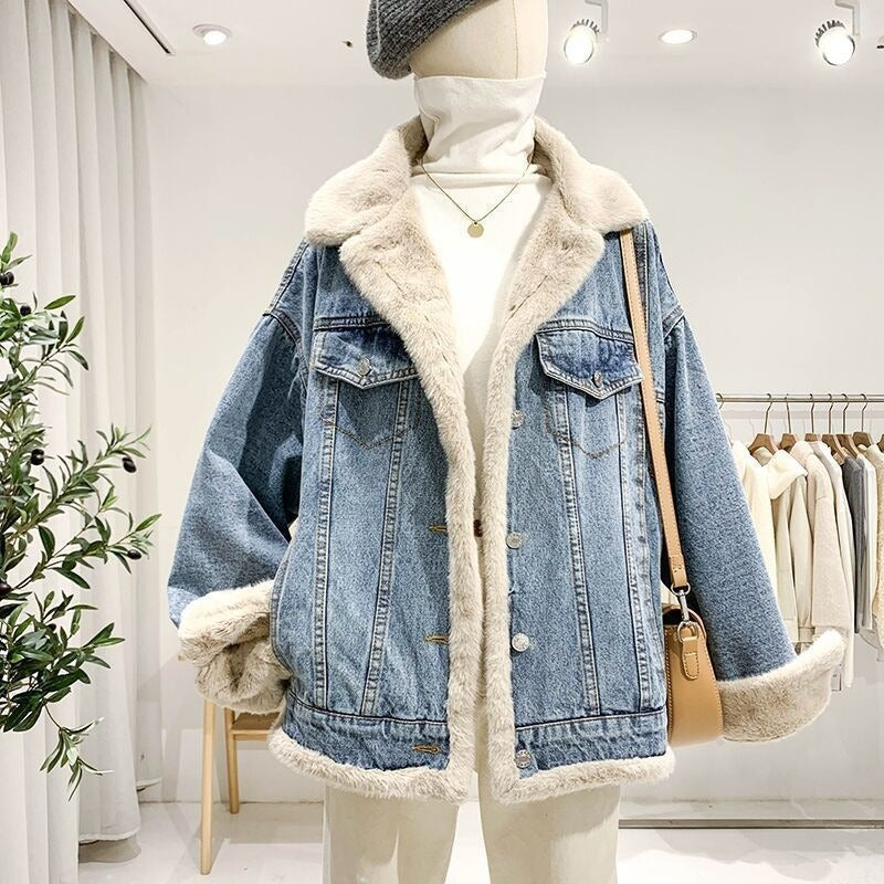 Women's oversize denim jacket with fleece lining - Maelis