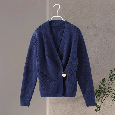 Women's cardigan structured knitted cardigan with golden button cross gold sophisticated style - Ysaline
