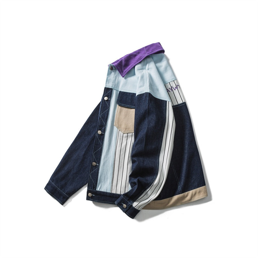 Men's patchwork denim jacket multipockets modern design - Keiro