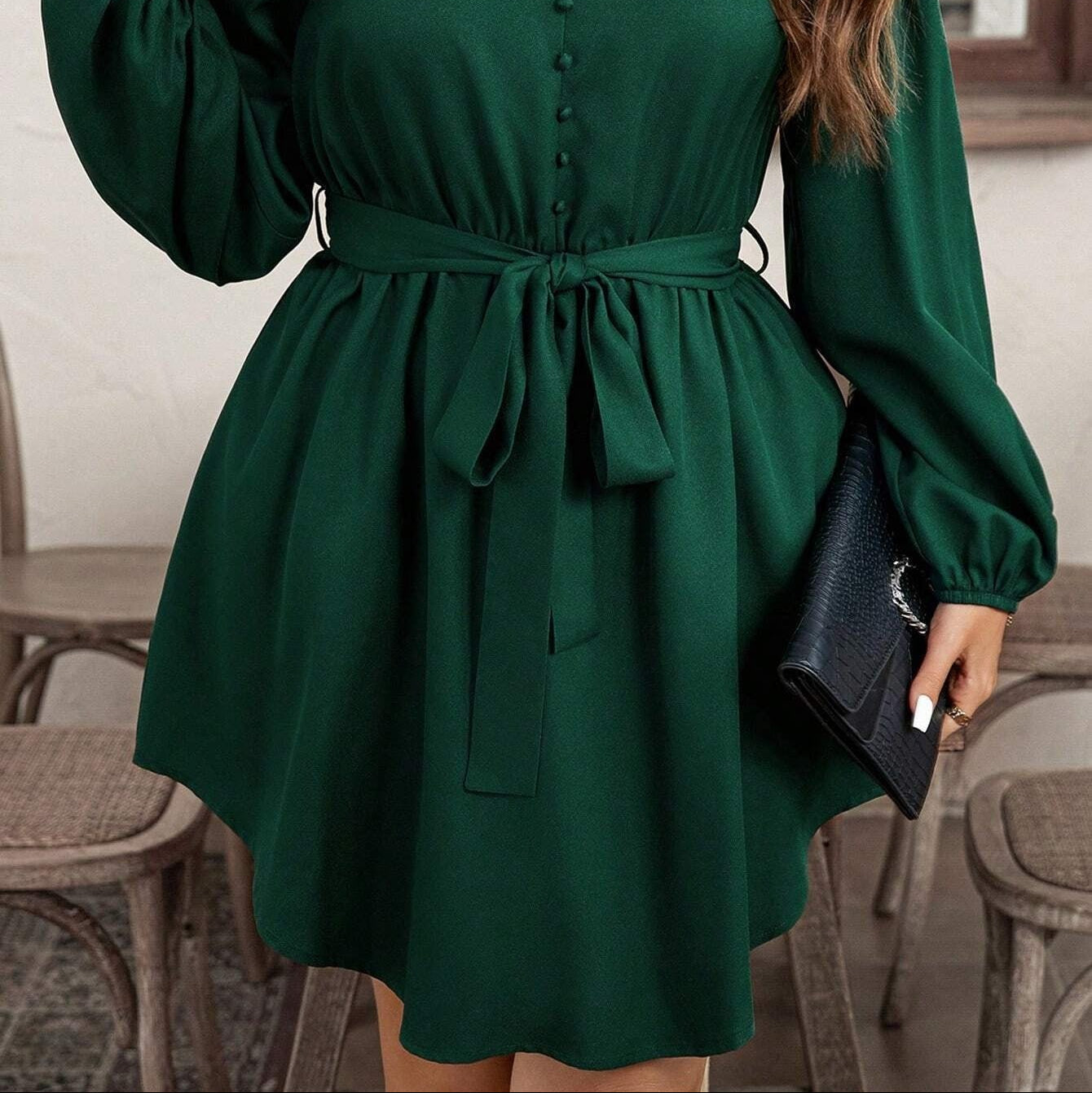 Short dress with bow at the waist - Narella