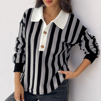 Women's vertical striped sweater polo neck - Mirea
