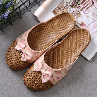House slippers woman raffia fabric with floral bow - Arumi