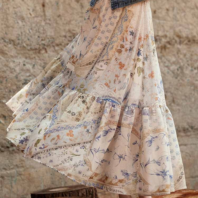 Women's long skirt with bohemian floral print - Mireille