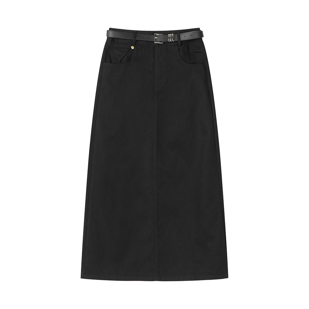 High Waist Straight Midi Skirt with Belt - Keira