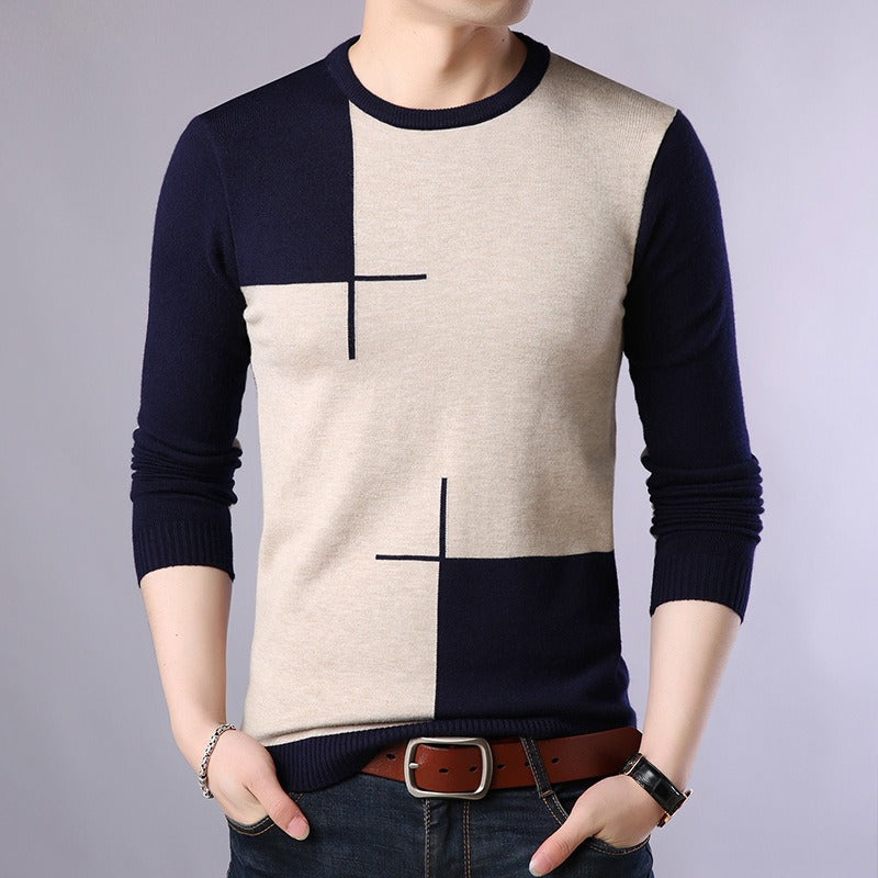 Men's long sleeve modern geometric design sweater - Bastien