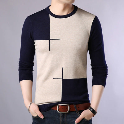 Men's long sleeve modern geometric design sweater - Bastien