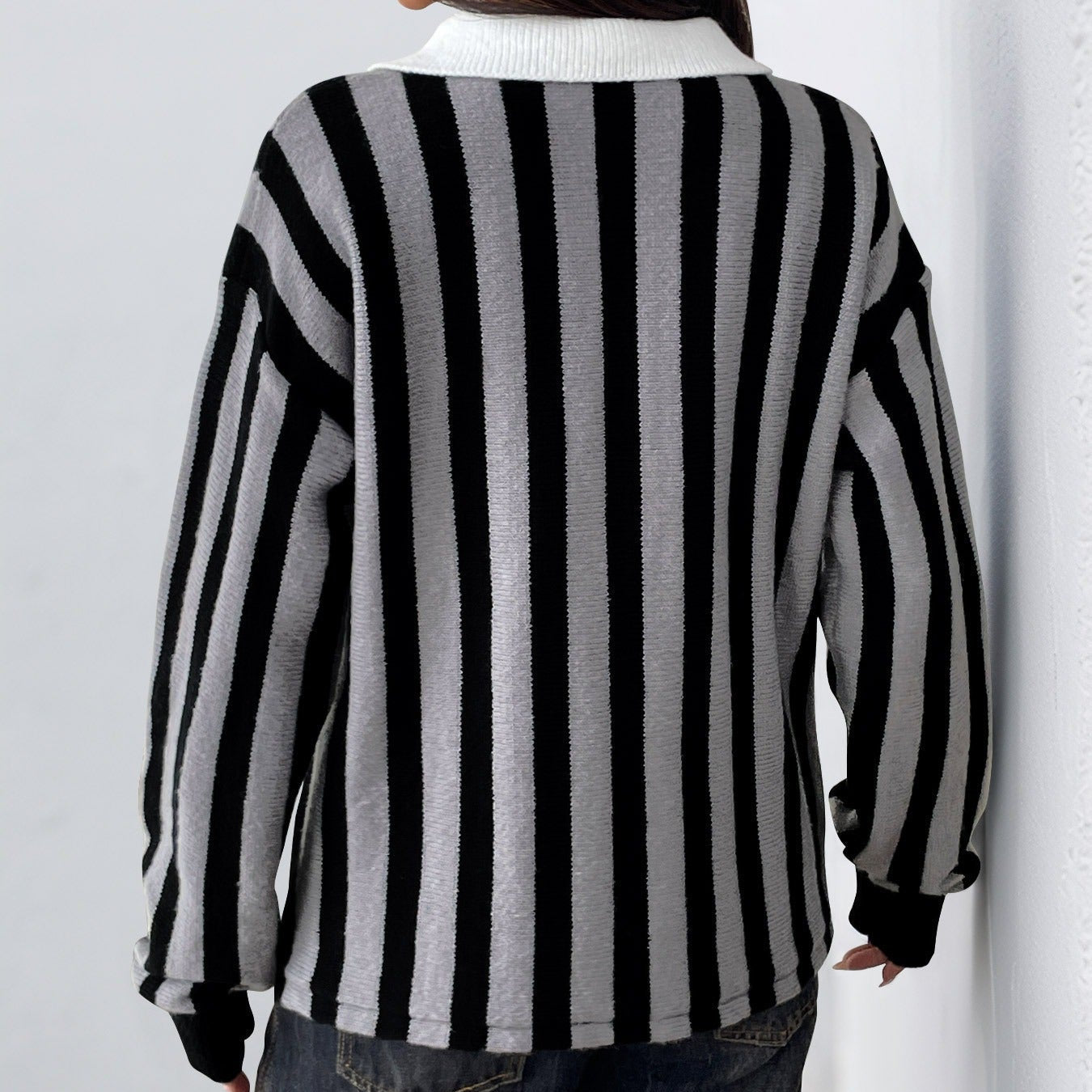 Women's vertical striped sweater polo neck - Mirea