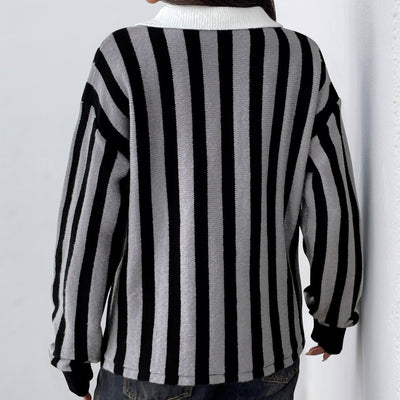 Women's vertical striped sweater polo neck - Mirea