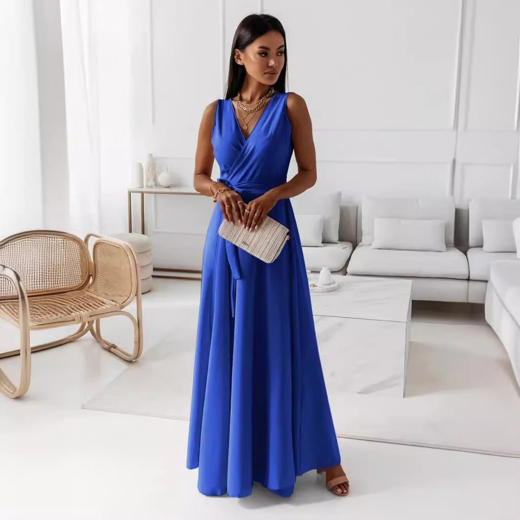 Long dress woman sleeveless sleeveless crossover neckline elegant - Larissa