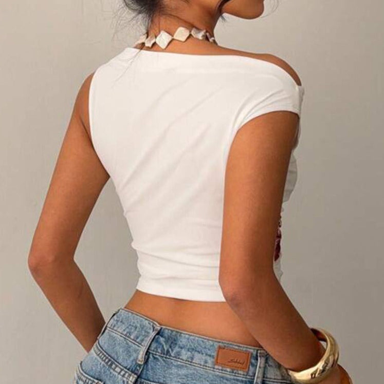 Women's sleeveless fitted floral print top - Maelis