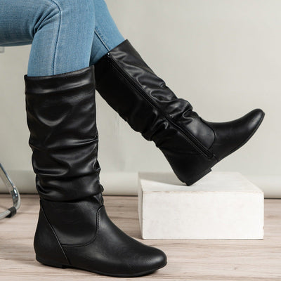 High-leg flat boots with side gathers - Rhea