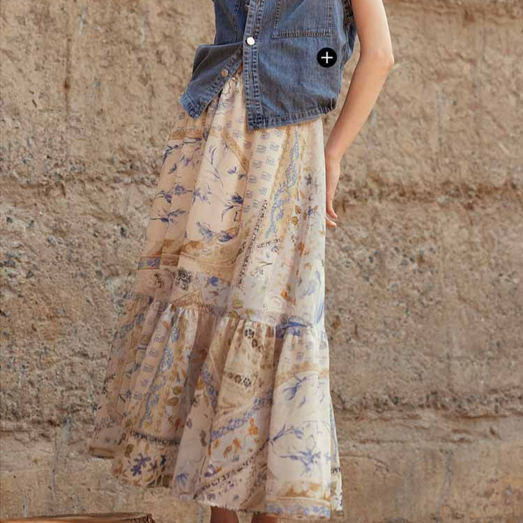 Women's long skirt with bohemian floral print - Mireille
