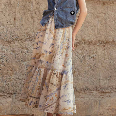 Women's long skirt with bohemian floral print - Mireille