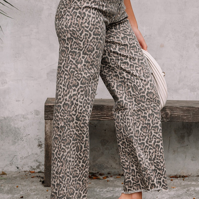 Women's high rise animal print straight cut pants - Nadine