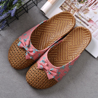 House slippers woman raffia fabric with floral bow - Arumi