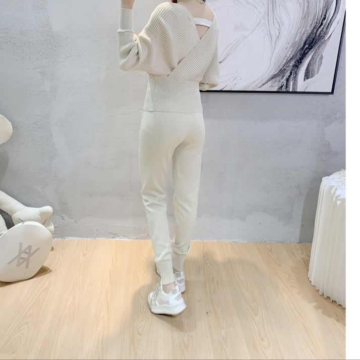 Women's knitted set with ribbed sweater and jogger - Ilona
