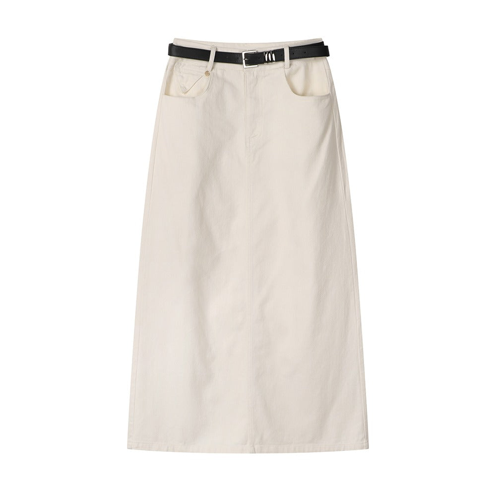 High Waist Straight Midi Skirt with Belt - Keira