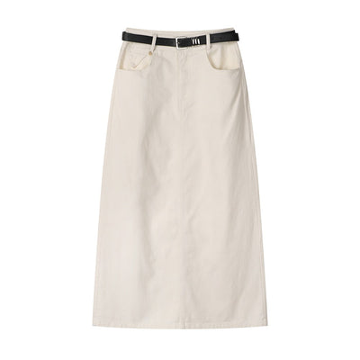 High Waist Straight Midi Skirt with Belt - Keira