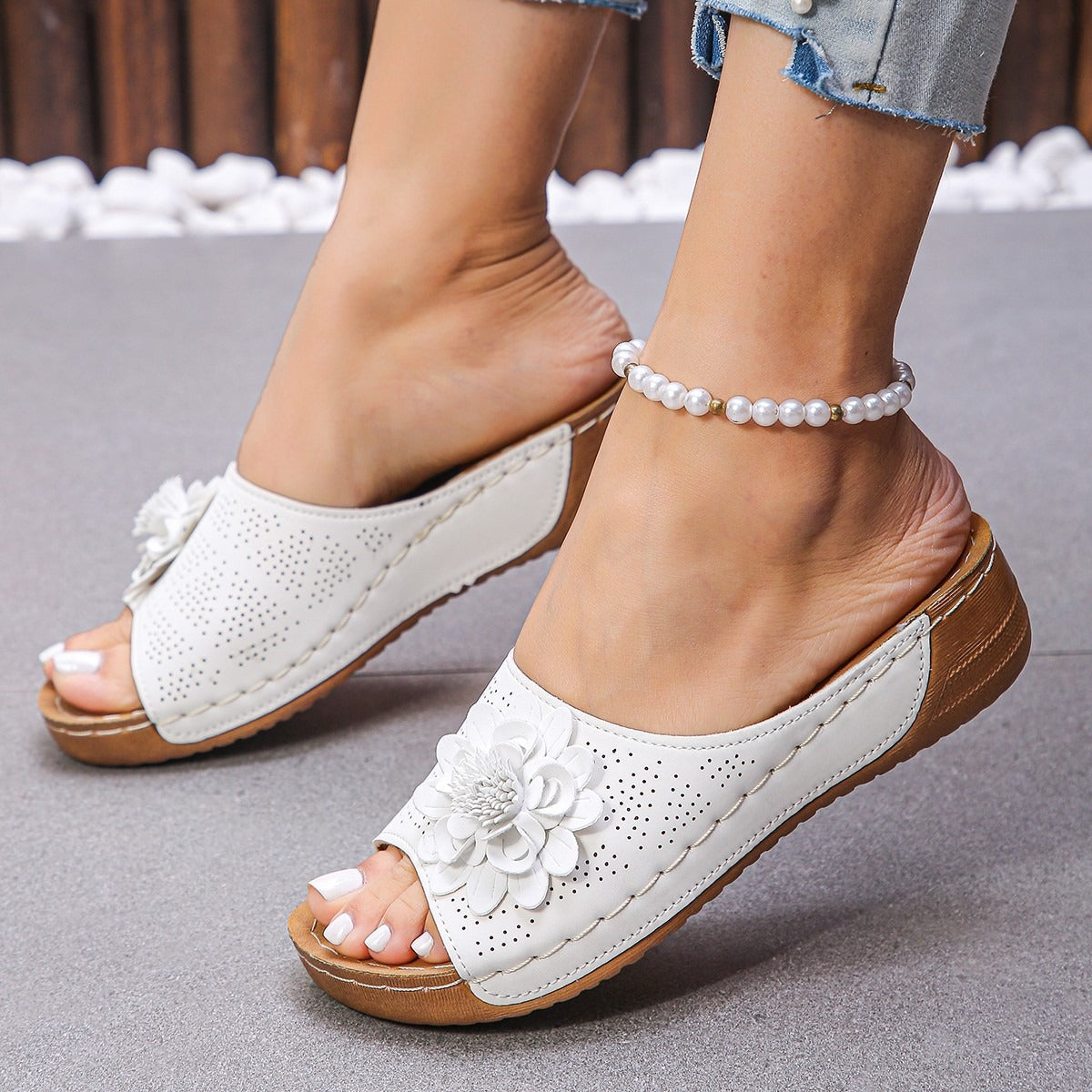 Women's 3D Flower Sandals Perforated Design Anatomical Sole - Maribel