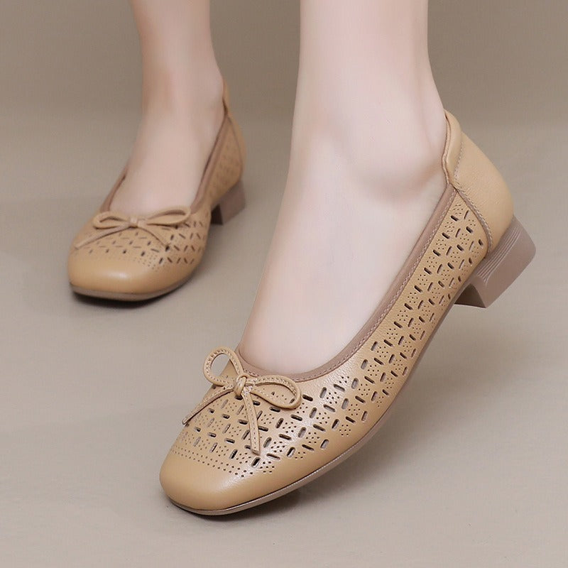Women's orthopedic breathable laser-cut bow slippers - Ninel