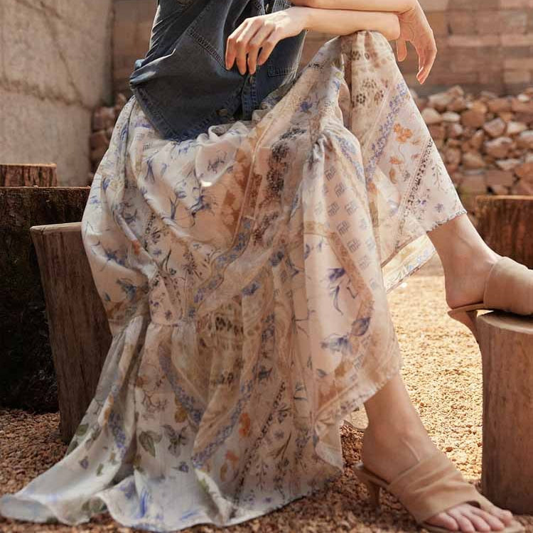 Women's long skirt with bohemian floral print - Mireille