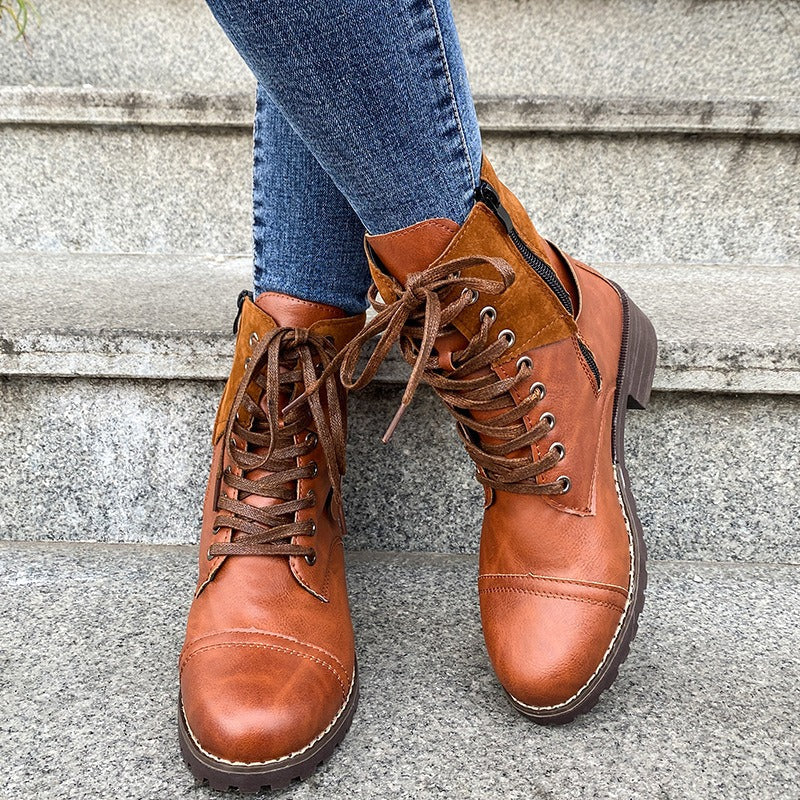 Women's lace-up boots synthetic leather mid-calf sturdy style - Thalia