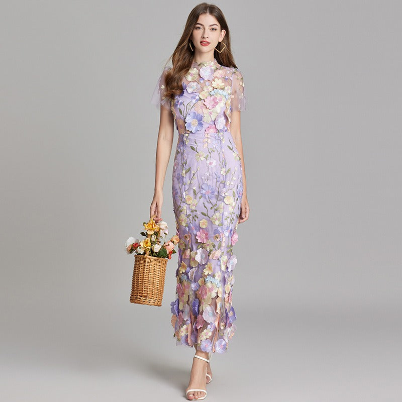 Embroidered floral long dress woman - Fiorella