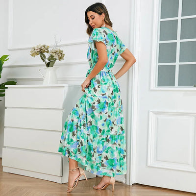 Floral long dress with flowing cross over style - Zulma