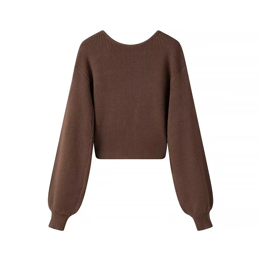 Women's ribbed knitted sweater cropped style - Alix