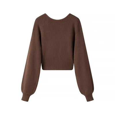 Women's ribbed knitted sweater cropped style - Alix