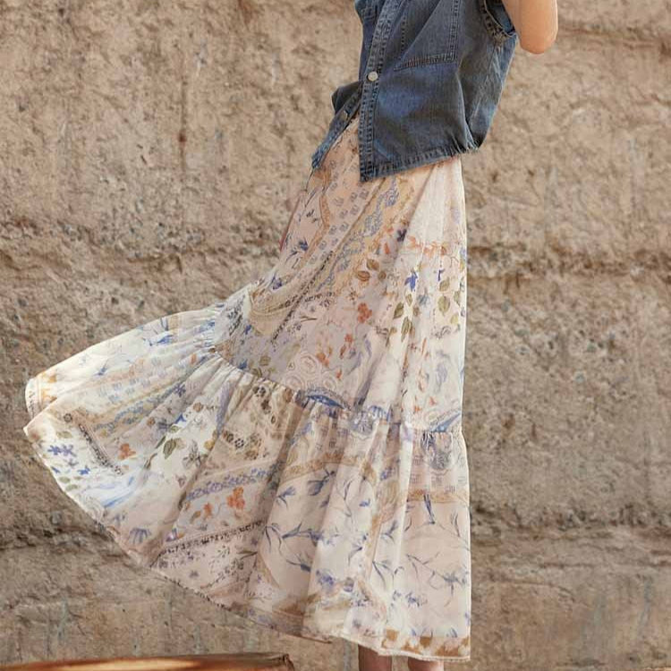 Women's long skirt with bohemian floral print - Mireille