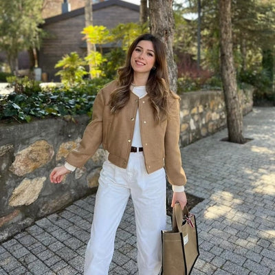 Women's casual design short jacket with metal buttons - Liora