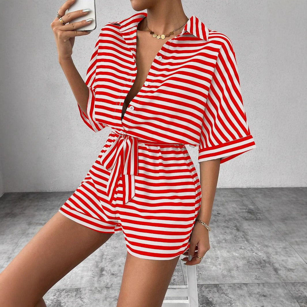 Shirt short jumpsuit with horizontal stripes - Brisa