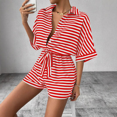 Shirt short jumpsuit with horizontal stripes - Brisa