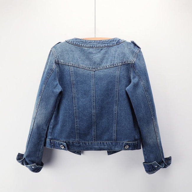 Women's denim jacket round neck front pockets - Hila