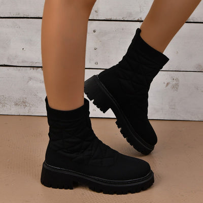 Women's quilted fabric boots with urban style track sole - Kaela