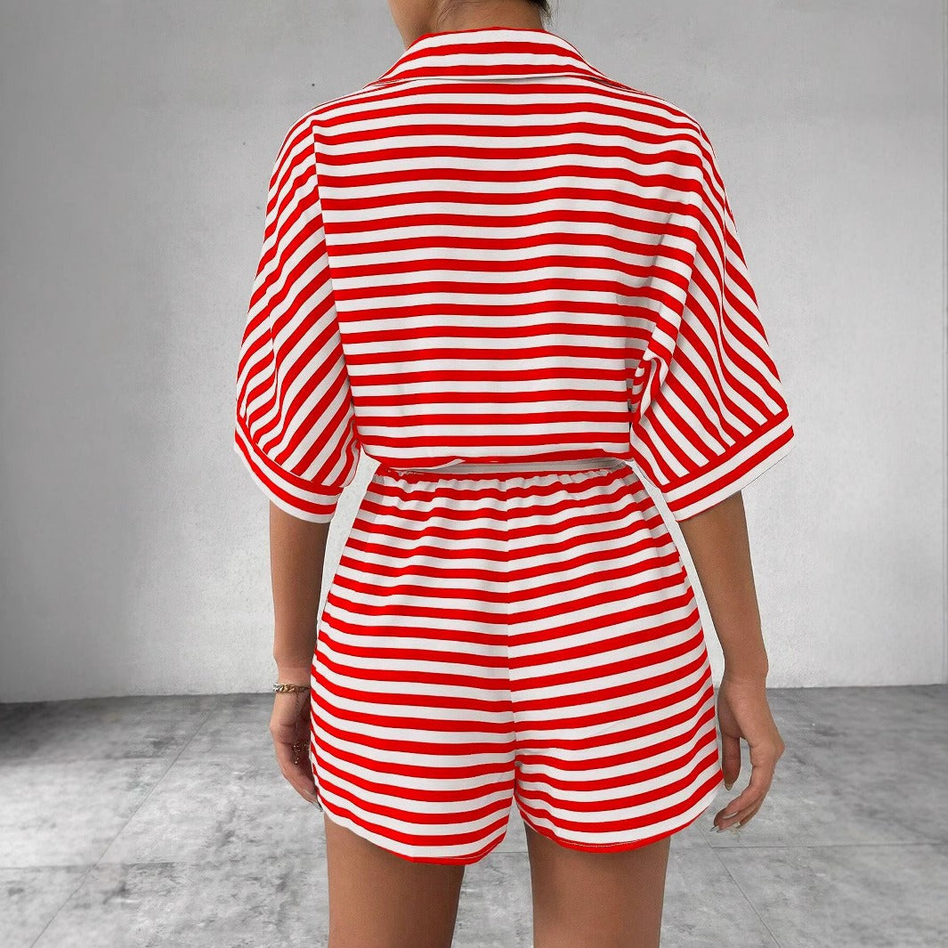 Shirt short jumpsuit with horizontal stripes - Brisa