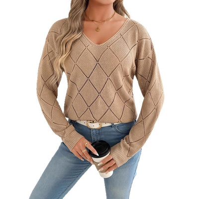 Openwork sweater V-neck V-neck diamond pattern - Anette