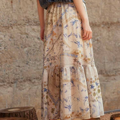 Women's long skirt with bohemian floral print - Mireille