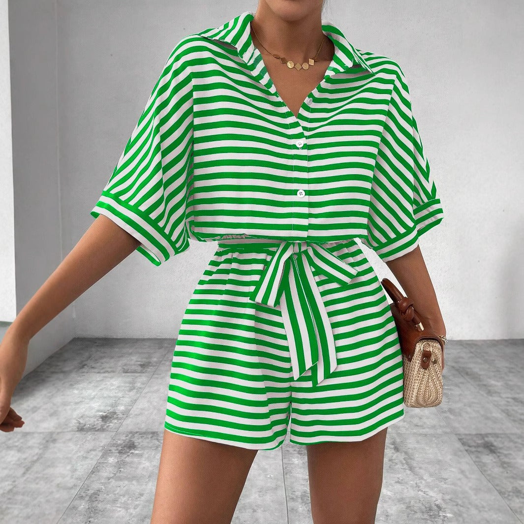 Shirt short jumpsuit with horizontal stripes - Brisa