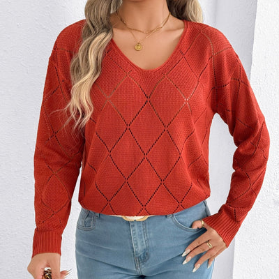 Openwork sweater V-neck V-neck diamond pattern - Anette