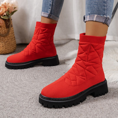 Women's quilted fabric boots with urban style track sole - Kaela