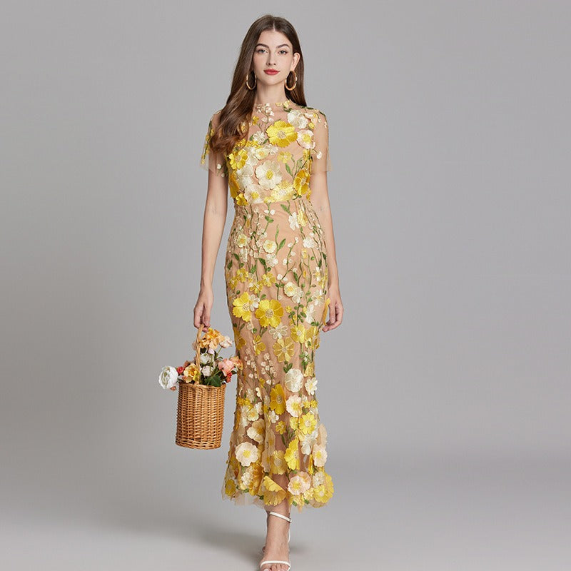 Embroidered floral long dress woman - Fiorella