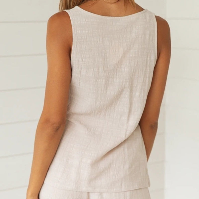 Women's sleeveless light woven short set - Paola