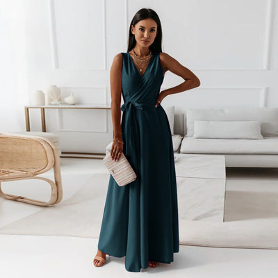 Long dress woman sleeveless sleeveless crossover neckline elegant - Larissa