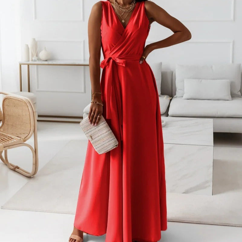 Long dress woman sleeveless sleeveless crossover neckline elegant - Larissa