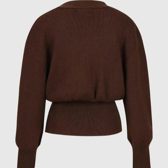 Women's chunky knit cardigan with decorative button - Romane